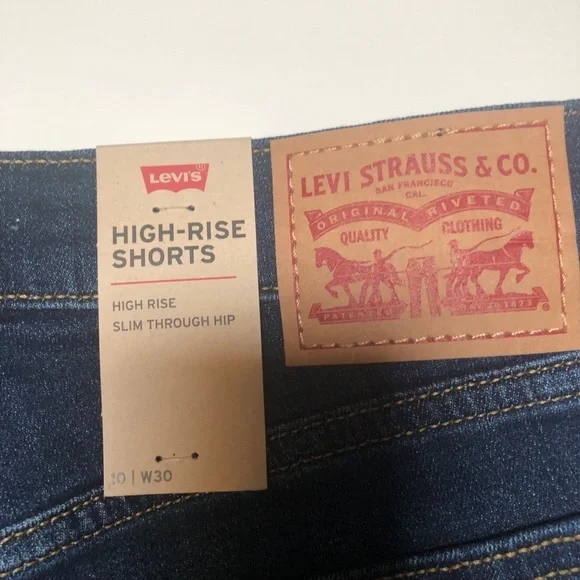 Levis High Rise Denim Cut Off Shorts Blue - Picture 9 of 10